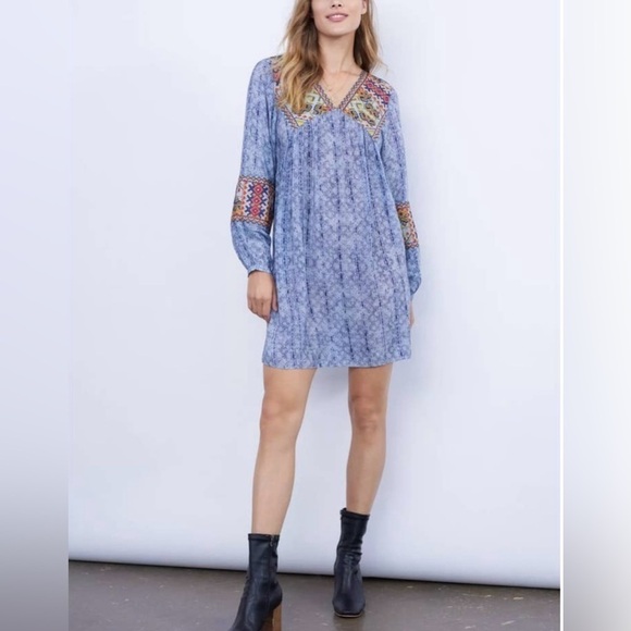 ⭐️Host Pick Anthropologie Bhanuni by Jyoti Celeste Blue Linne Embroidered Dress - Picture 3 of 12